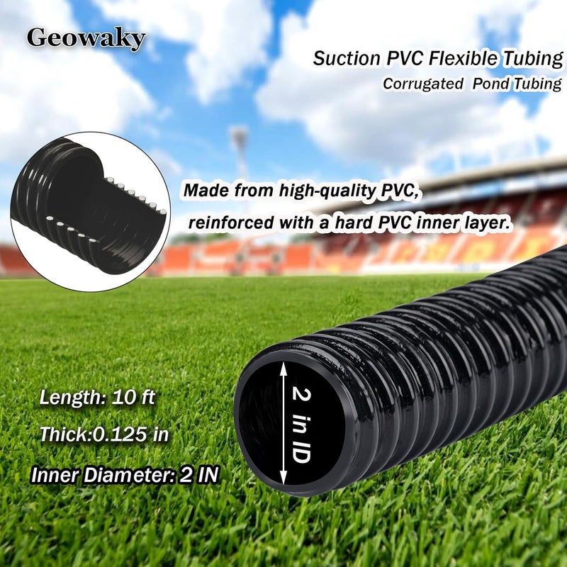 Geowaky Pond Tubing 2” × 10ft- Black Corrugated Flexible PVC Hose, Kinkproof & Strong for Garden Ponds, Waterfall Sump Pump Pond Hose - Image 3